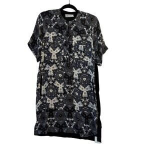 A.L.C. Silk Printed Tunic Dress Size Medium Short Sleeve Button Front